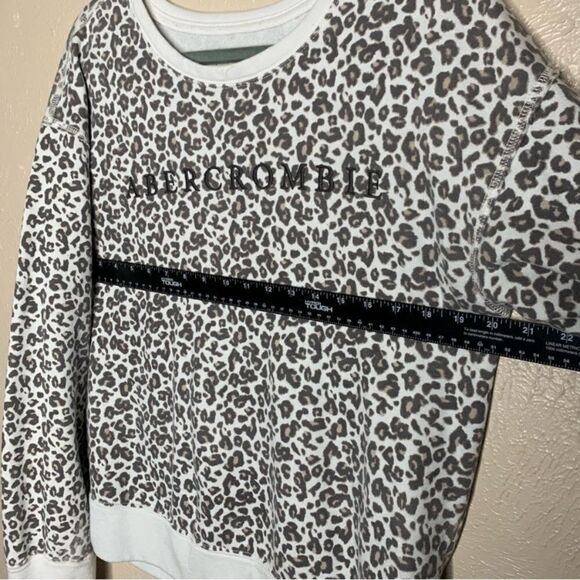 Abercrombie & Fitch Logo Pullover Sweatshirt Leopard Print White Sweater - Picture 6 of 7
